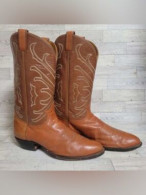 Men's Vintage 80's Tony Lama Western Brown Leather Rodeo Cowboy Boots Size 12